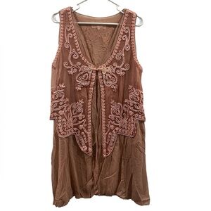 NWT Pretty Angel Pink silk hippie boho festiva Embroidered Sheer Top large